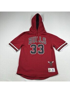 Chicago Bulls Scottie Pippen 33 Mitchell & Ness Red Mesh Hoodie Size M EUC